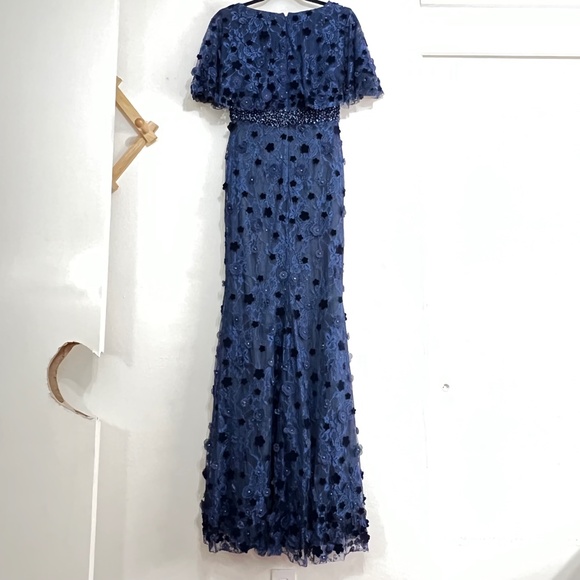 Mac Duggal 67712 Floral Applique Flutter Sleeve Beaded Waist Gown - Picture 8 of 12